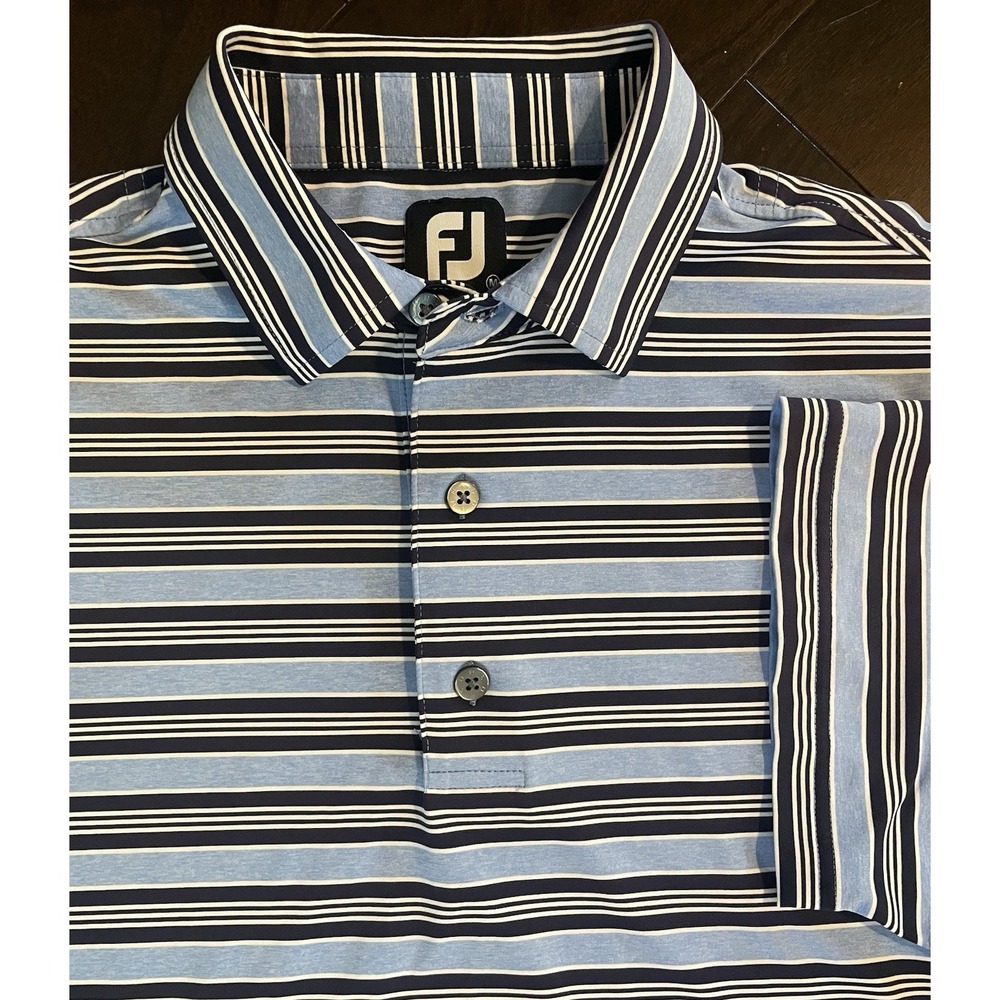 FootJoy Polo Shirt Mens Medium Blue Striped ProDry Short Sleeve Golf Athletic